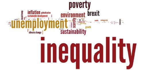 Nuage de mots en anglais avec "inequality" le plus gros, donc le plus fréquent. 