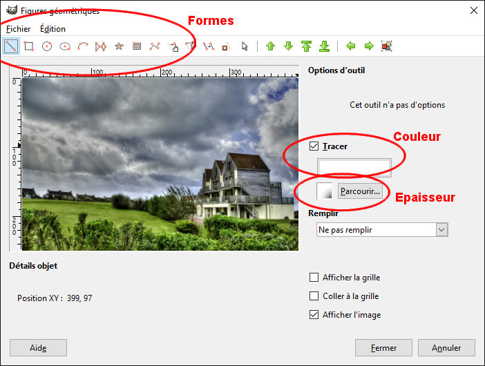 Outil "figures géométriques" dans le logiciel Gimp